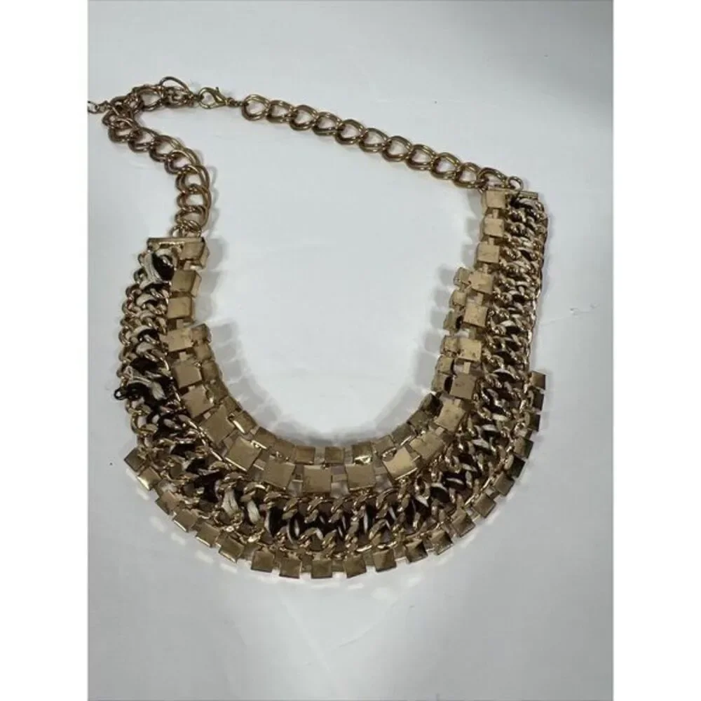 Ann Taylor‎ LOFT Women's Beige&Brown Ribbon Gold Link Crystal  Fan Necklace